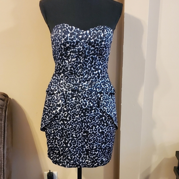 BCBGeneration Blue Animal Print Peplum Dress - Picture 3 of 9